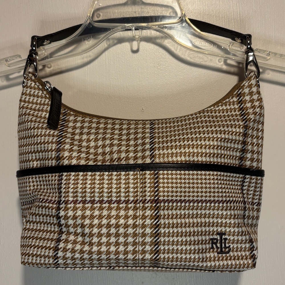 Vintagr Ralph Lauren Tan, White and Black Houndstooth Shoulder Bag